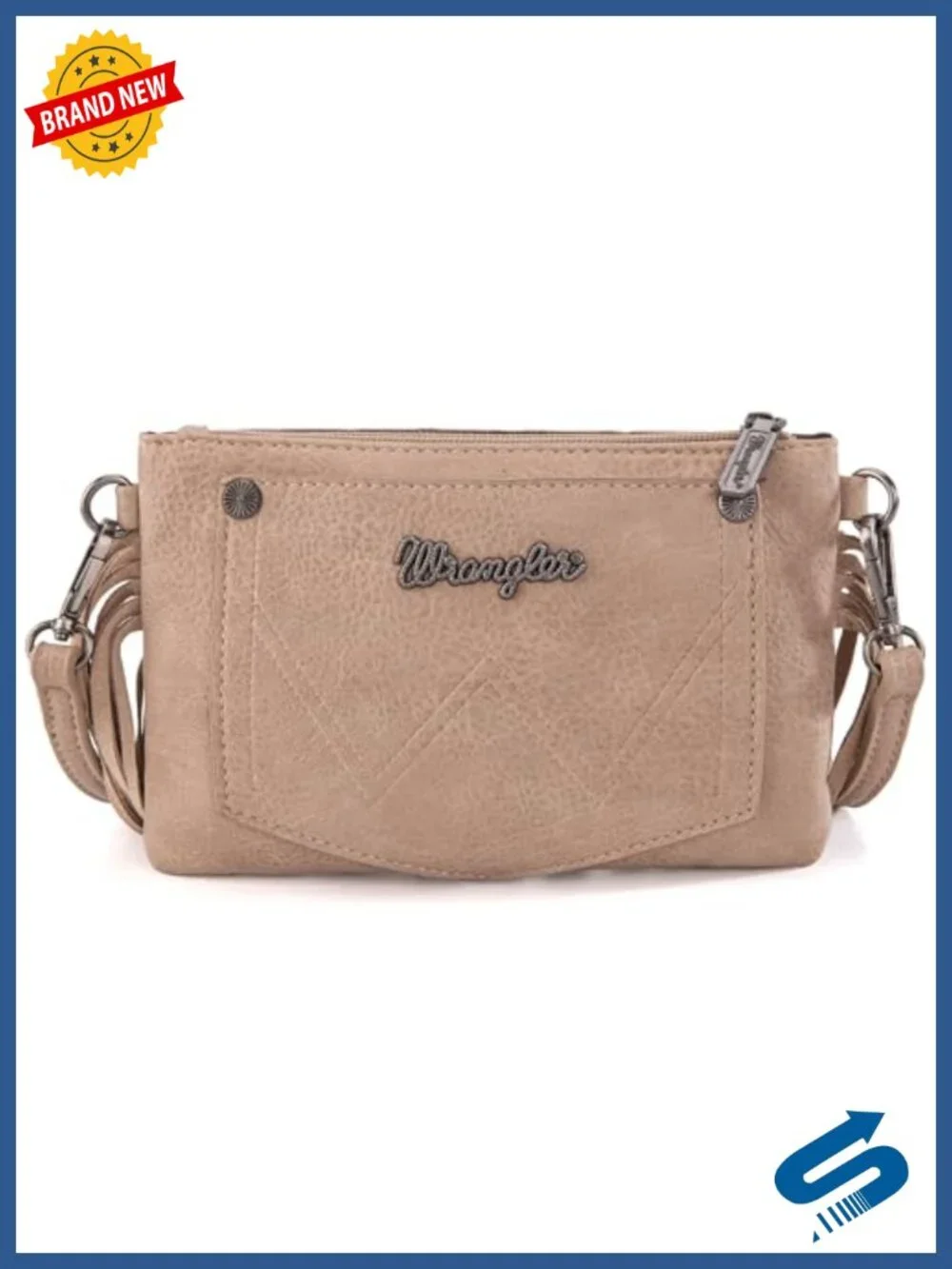 Wrangler Faux Leather Fringe Crossbody Purse Wristlet with Adjustable Strap